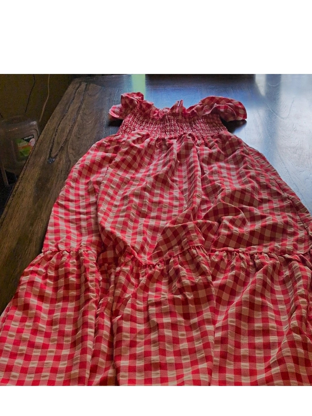 Red and White Gingham Smocked Maxi Dress